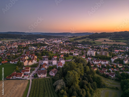 Aerial view on the city Stockach in Germany.