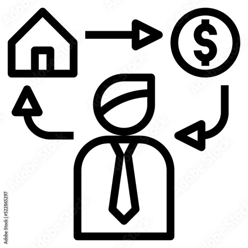 Investor profits money real estate house - outline icon