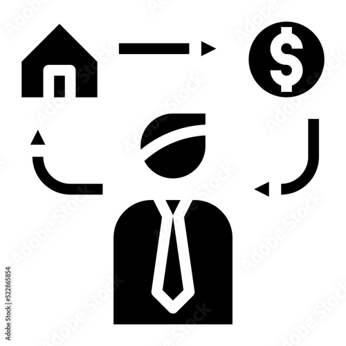 Investor profits money real estate house - solid icon