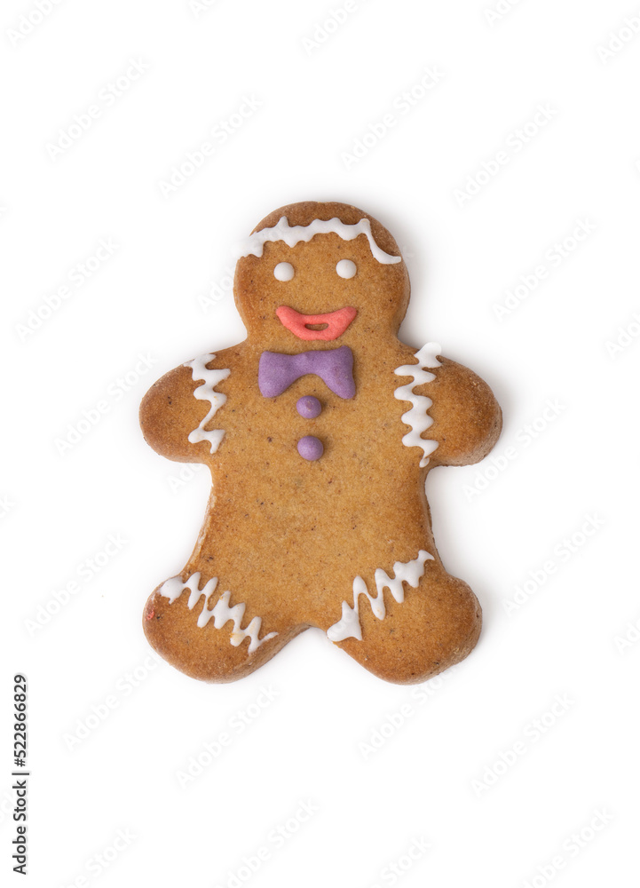 Cinnamon gingerbread cookie, cookie man on white background Cinnamon gingerbread cookie, cookie man on white background