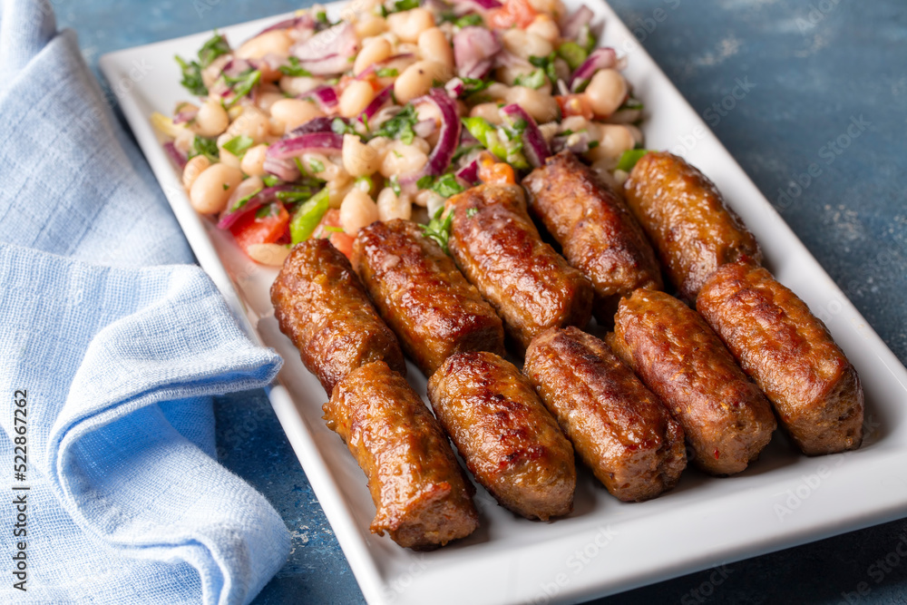 Turkish Tekirdag or inegol Kofte with Piyaz Salad Turkish Tekirdag or inegol Kofte with Piyaz Salad