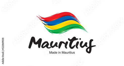 Made in Mauritius handwritten flag ribbon typography lettering logo label banner