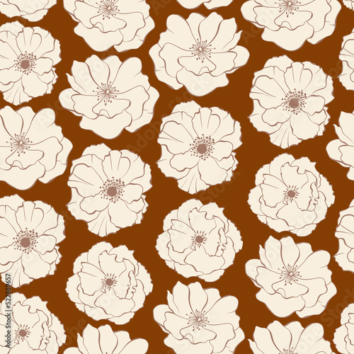 Beige Floral Rose Seamless Pattern Background