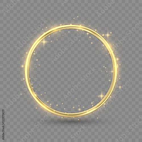 Gold rings glowing light sparkles, lighting effect
