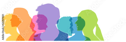 Group side silhouette men and women of different culture	