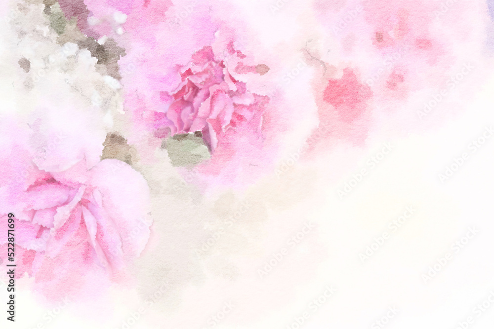 Romantic flower watercolor painting close up of pink peonies. Romantic flower watercolor painting close up of pink peonies.