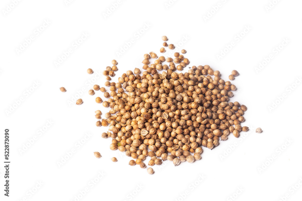 Pile of Coriander seeds isolated on white background Pile of Coriander seeds isolated on white background