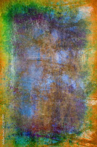 Art grunge texture background in blue, yellow and green colors