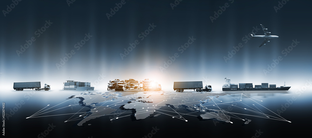 The world logistics  background or transportation Industry or shipping business, Container Cargo  shipment  truck delivery airplane  import export Concept