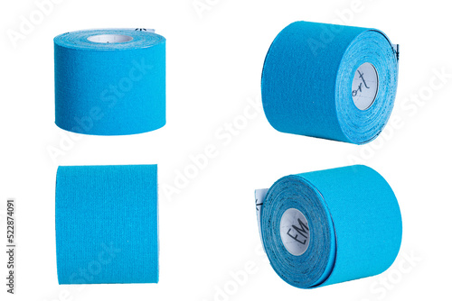 Blue bright sports bands, patches for elastic facial skin, healthcare, alternative medicine, facial skin correction, isolates - from different angles