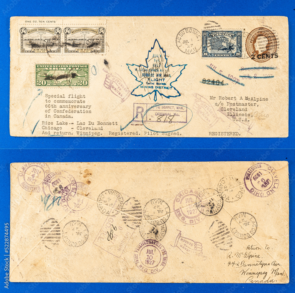 Special Flight cover for Canada's Jubilee 1927-Jul-1.  The bush pilots and pioneer aviators were important to the opening of the North to exploration and riches.