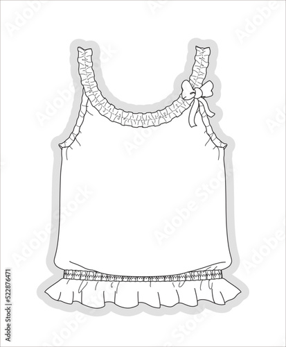 Fotografie, Obraz Girls camisole with ruffle details garment sketch fashion template