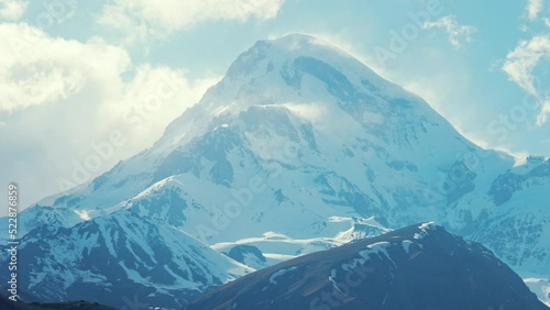 amazing view of peak Mkinvartsveri in Kazbegi, Georgia. High quality 4k footage photo