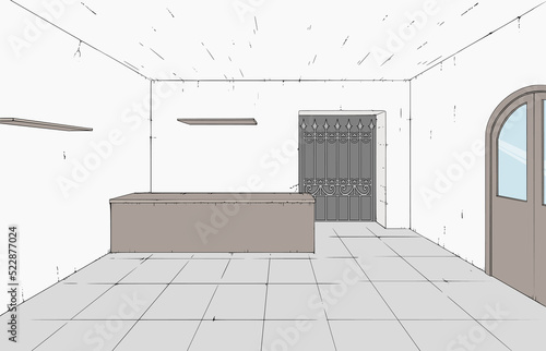 room empty vintage hand draw architecture