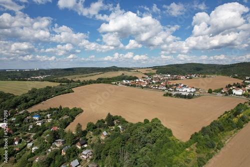 Bilovice nad Svitavou, church and city center, Czech republic,Europe,Lookout tower u Lindusky,Rozhledna u Lindušky,aerial scenic panorama landscape view, cinematic,Moravia photo