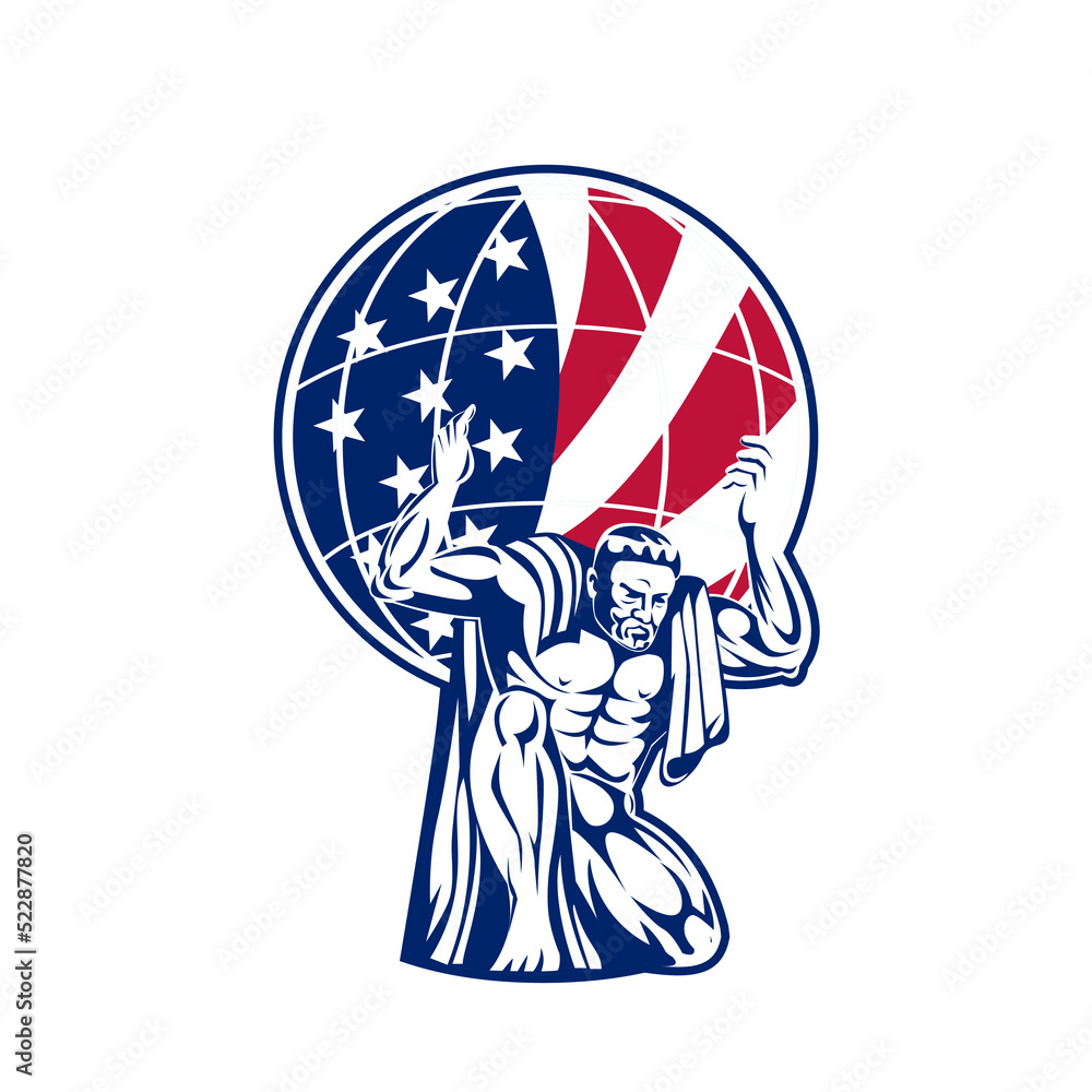 Atlas Carrying Globe With USA Flag Atlas Carrying Globe With USA Flag