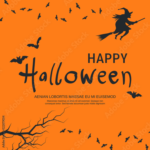 Halloween scary night vector illustration. Invitation card, square flyer, booklet, poster template 