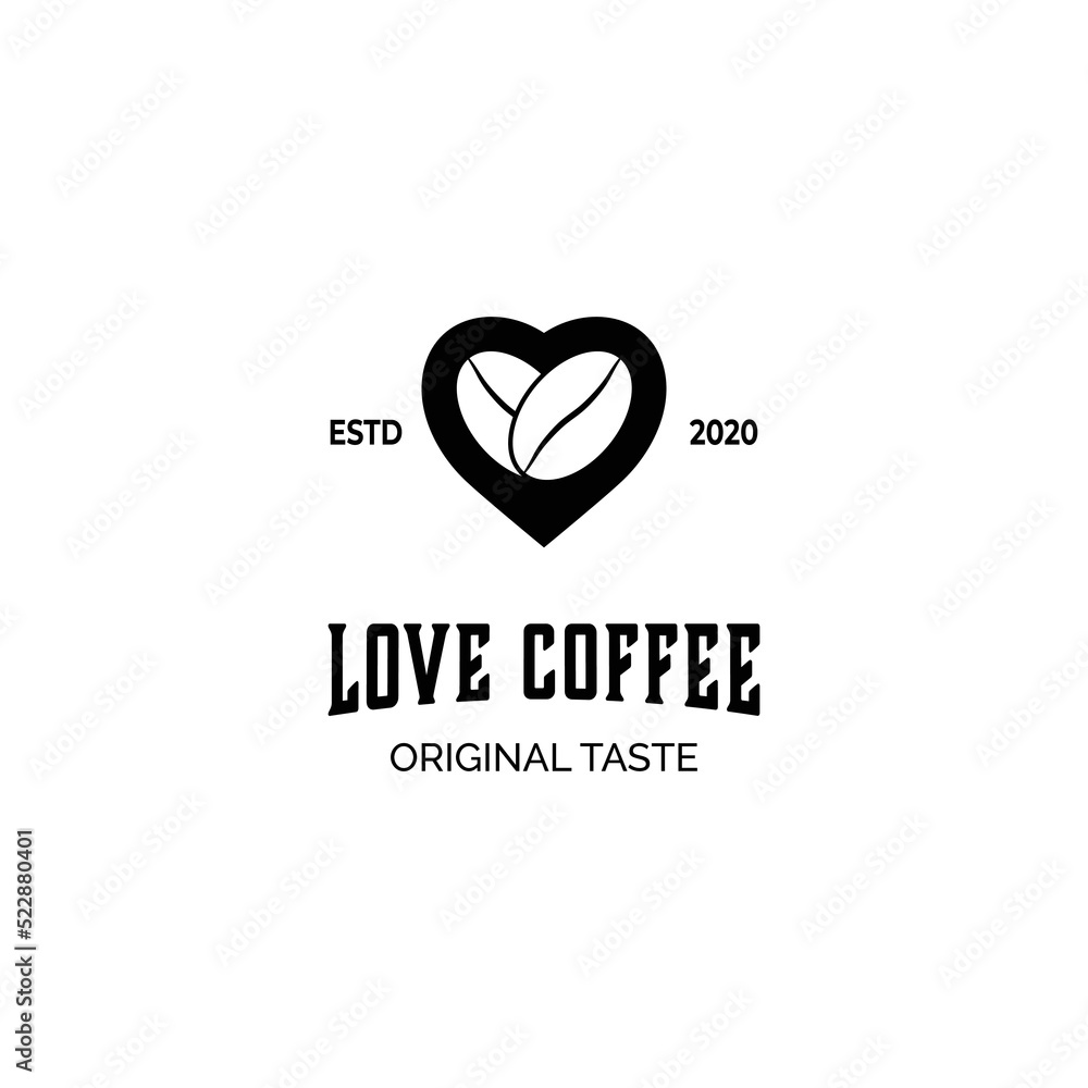 Love Coffee Bean Heart Logo Design Vector Template