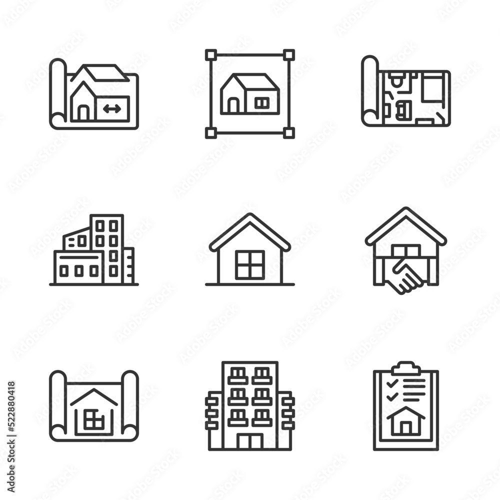 Model House Line Icons Vector Illustration , Building , Home , Residential House Model House Line Icons Vector Illustration , Building , Home , Residential House