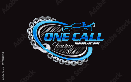 Illustration vector graphic of towing truck service logo design suitable for the automotive company