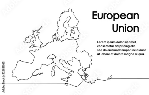 Continuous line drawing of european union countries map. white background map for Education, Travel across the EU member states, infographics, Science, Web Presentation isolated on white background