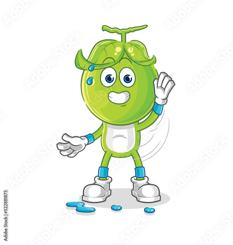 pea head stretching character. cartoon mascot vector