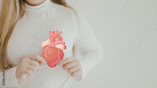 woman holding heart anatomy, heart attack, heart disease, health concept photo