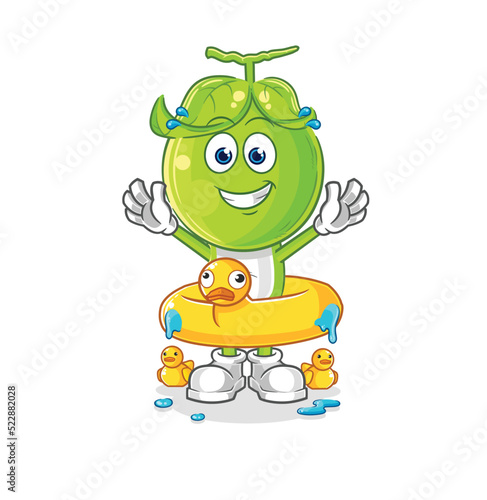 pea head with duck buoy cartoon. cartoon mascot vector
