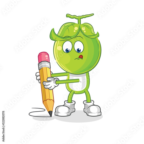 pea head write with pencil. cartoon mascot vector