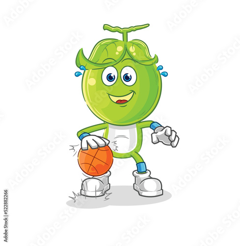 pea head dribble basketball character. cartoon mascot vector