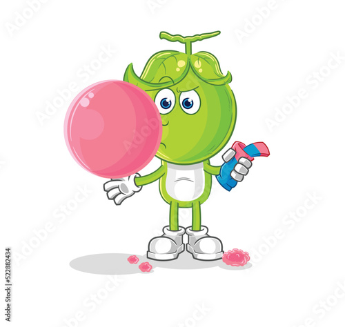 pea head chewing gum vector. cartoon character