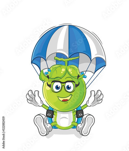 pea head skydiving character. cartoon mascot vector