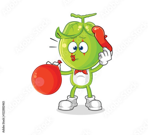 pea head pantomime blowing balloon. cartoon mascot vector