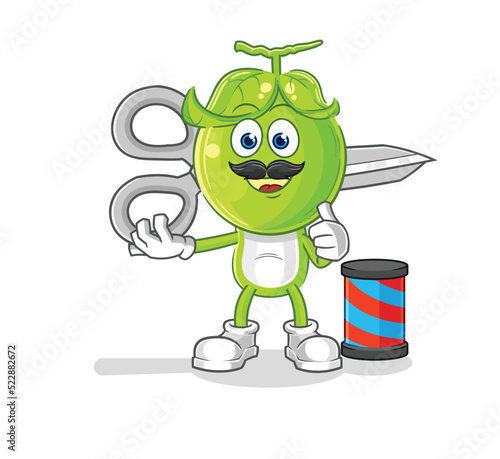 pea head barber cartoon. cartoon mascot vector