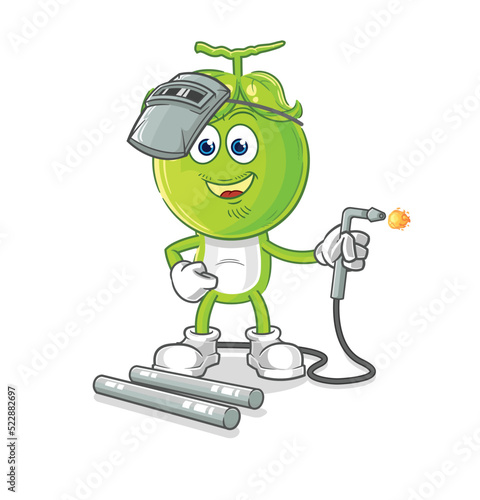pea head welder mascot. cartoon vector