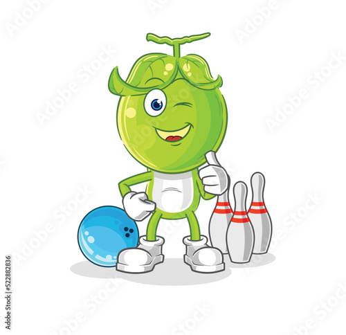 pea head play bowling illustration. character vector