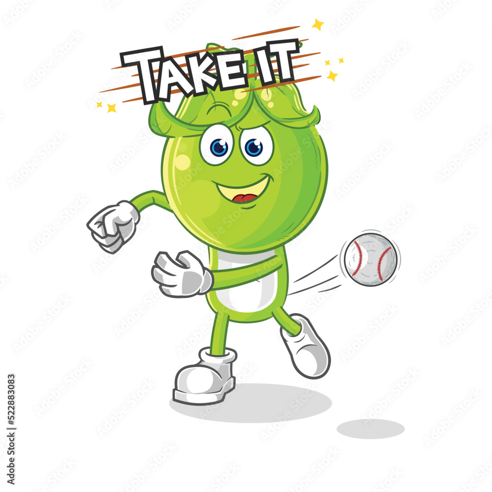pea head throwing baseball vector. cartoon character pea head throwing baseball vector. cartoon character