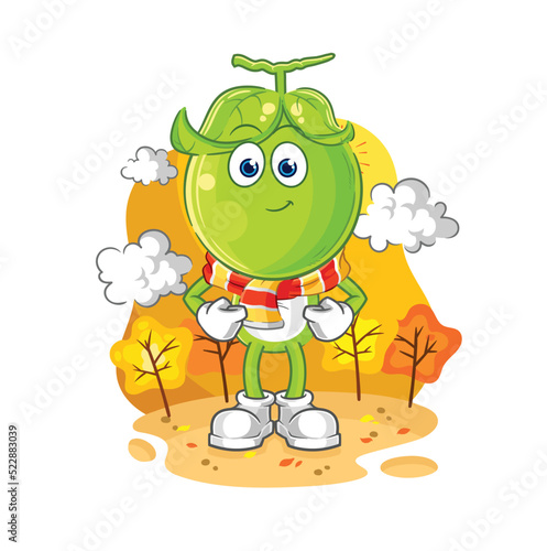 pea head in the autumn. cartoon mascot vector