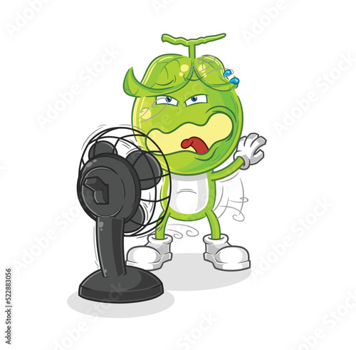 pea head with the fan character. cartoon mascot vector