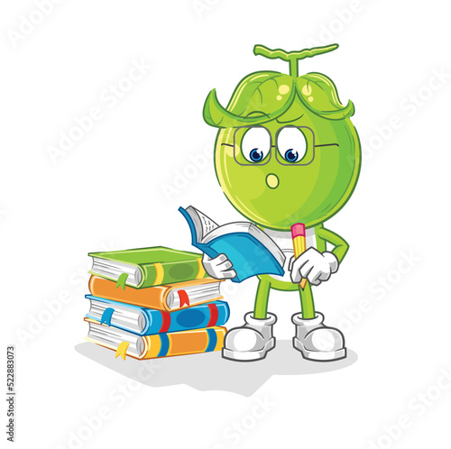 pea head studying mascot. cartoon vector