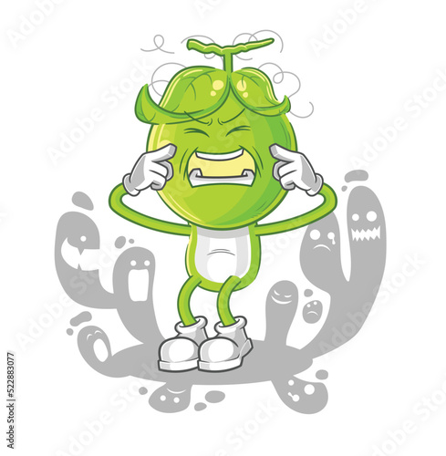 depressed pea head character. cartoon vector