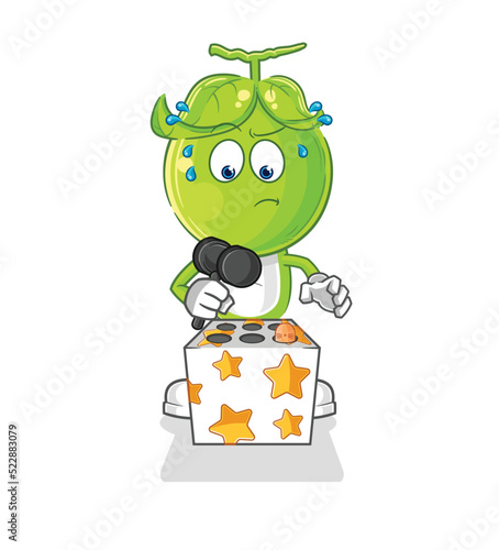 pea head play whack a mole mascot. cartoon vector