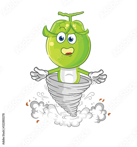 pea head in the tornado cartoon character vector