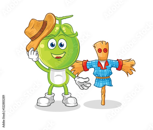 pea head with scarecrows cartoon character vector