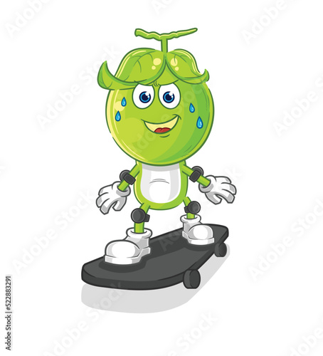 pea head riding skateboard cartoon character vector