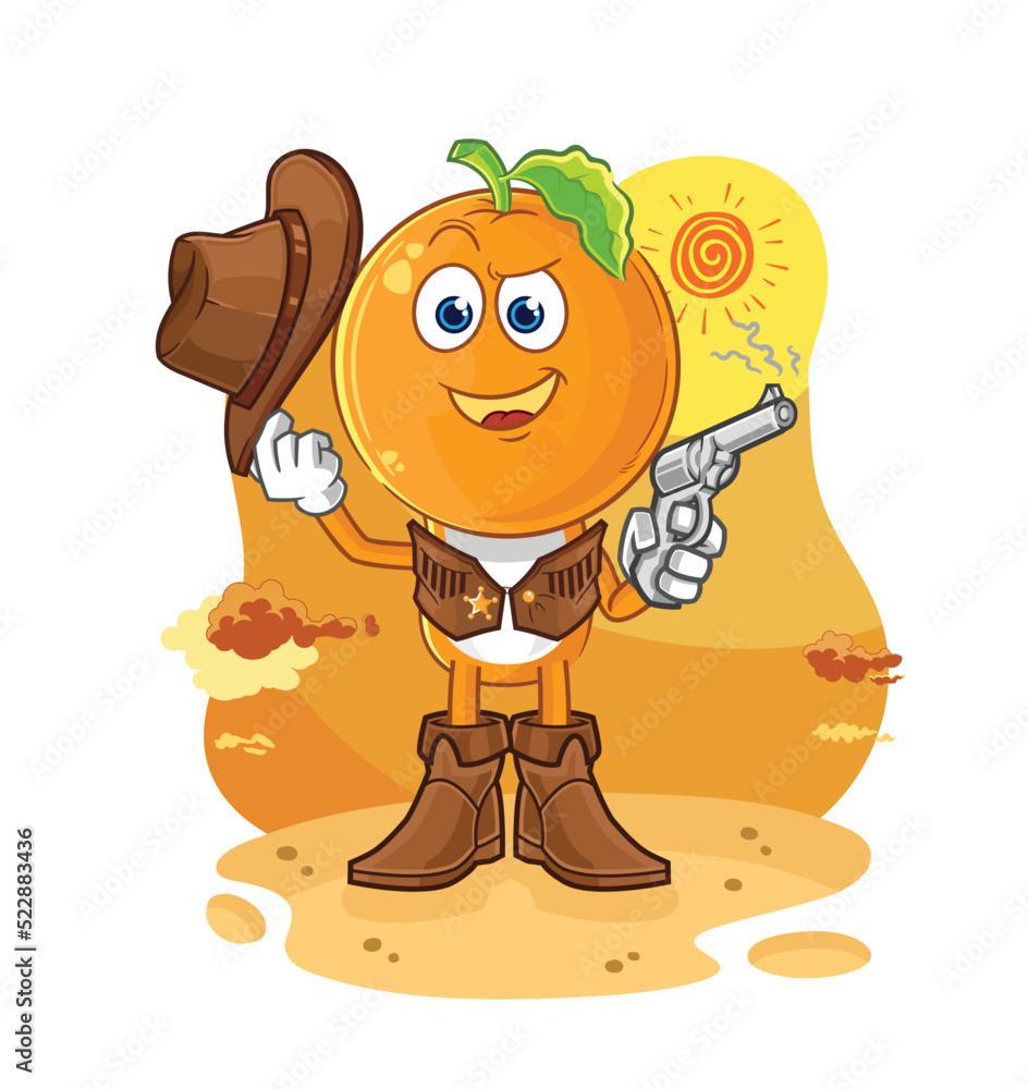 Fototapeta premium orange head cowboy with gun character vector