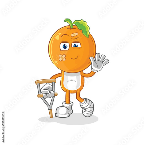 orange head sick with limping stick. cartoon mascot vector