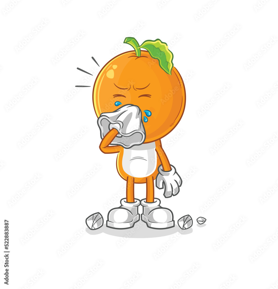 orange head blowing nose character. cartoon mascot vector