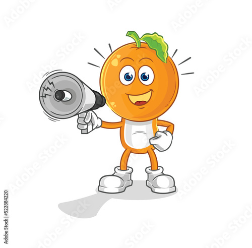 orange head holding hand loudspeakers vector. cartoon character