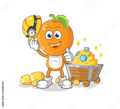 orange head miner with gold character. cartoon mascot vector